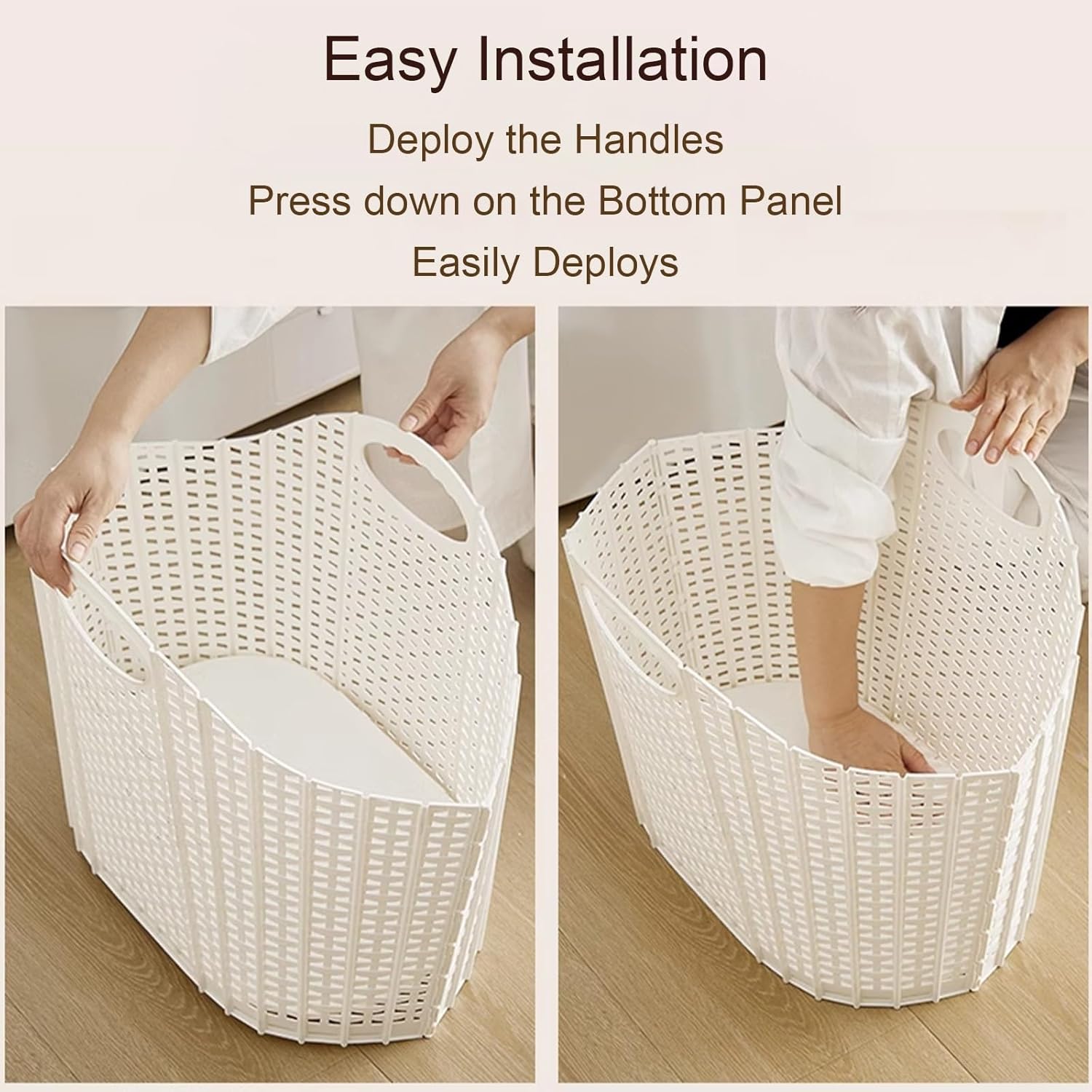 Collapsible Portable Plastic Laundry Basket with Handles, Space-Saving Hamper for Easy Installation, Small Laundry Organizer for Home and Travel
