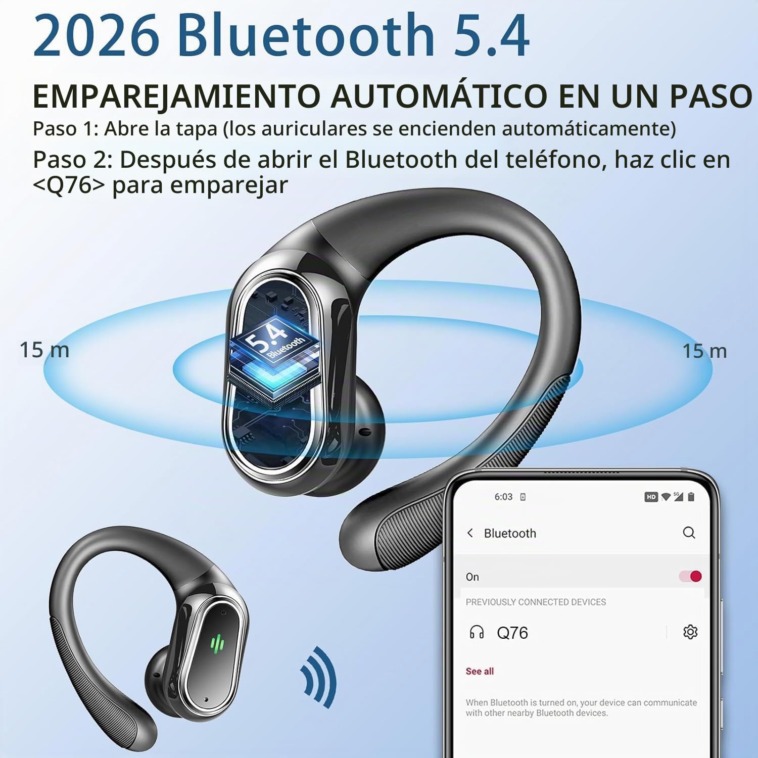Auriculares inalámbricos Bluetooth Deportivos, Auriculares Bluetooth 5.4 HiFi Estéreo con 4 HD Mic, 50H Cascos Inalambricos con Cancelacion Ruido ENC, IP7 Impermeable Cascos para Running/Pantalla LED