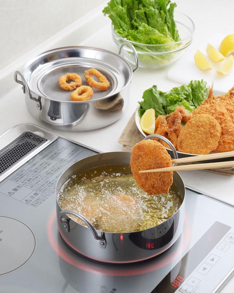 Ernest A-76940 [Made in Japan] Tempura Pot (Oil Pot), Regular (7.9 inches (20 cm), Can Be Fryed in One Device, Stainless Steel (Oil Turn), Popular Brand of Major Restaurants