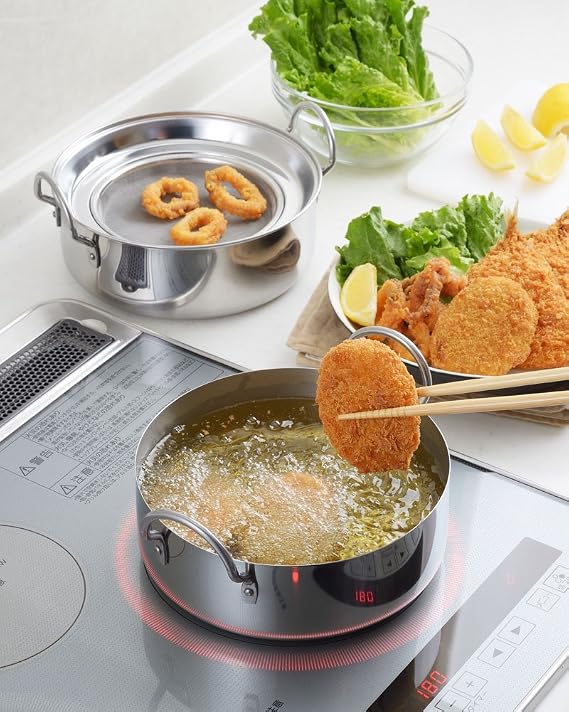 Ernest A-76940 Tempura Fryer Pot, 7.9 inches 20 cm, For Oil Pot, Mesh Plate, With Frame Plate With Oil Splash Guard, Gas Induction Compatible, Regular Handle, Space Saving, Stainless Steel, Oil Turn