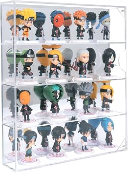 AITEE 4 Tiers Acrylic Display Case with Mirrored Back on Wall or Desktop | 11.77"Lx2.5"Wx13.38"H,4 tiers with mirrored back, wall mount or desktop, enhanced display, for mini collectibles toys stones