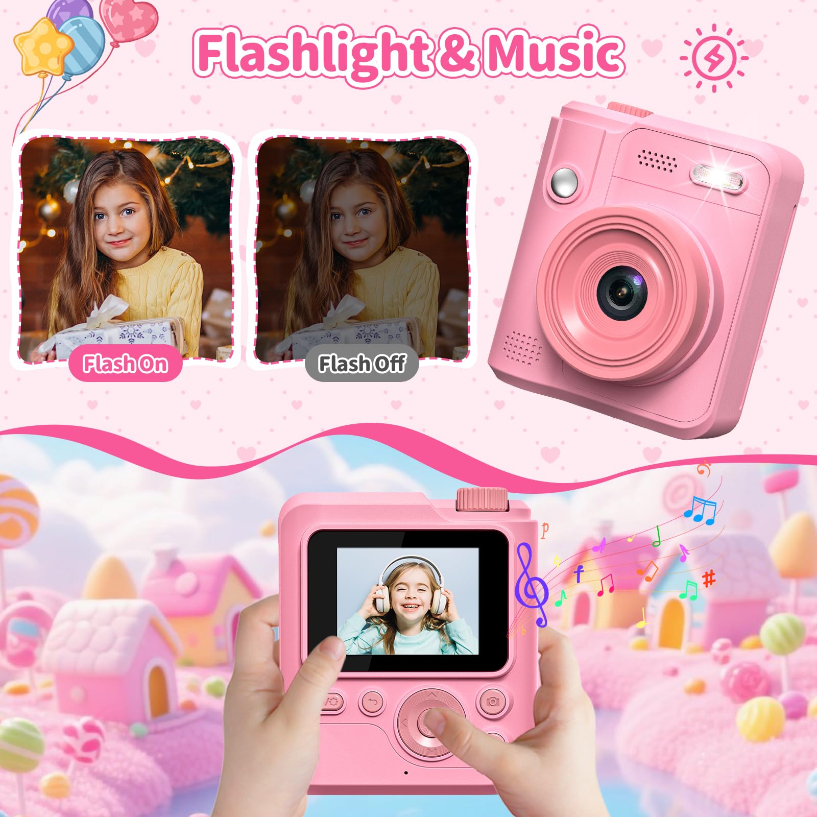 Gofunly Appareil Photo Instantané Enfants, 1080P Appareil Photo Numérique Enfant & Caméra Vidéo avec Carte de 32GB & 5 Rouleaux de Papier d'impression, Cadeaux pour Garçons & Filles de 3-12 Ans(Rose)
