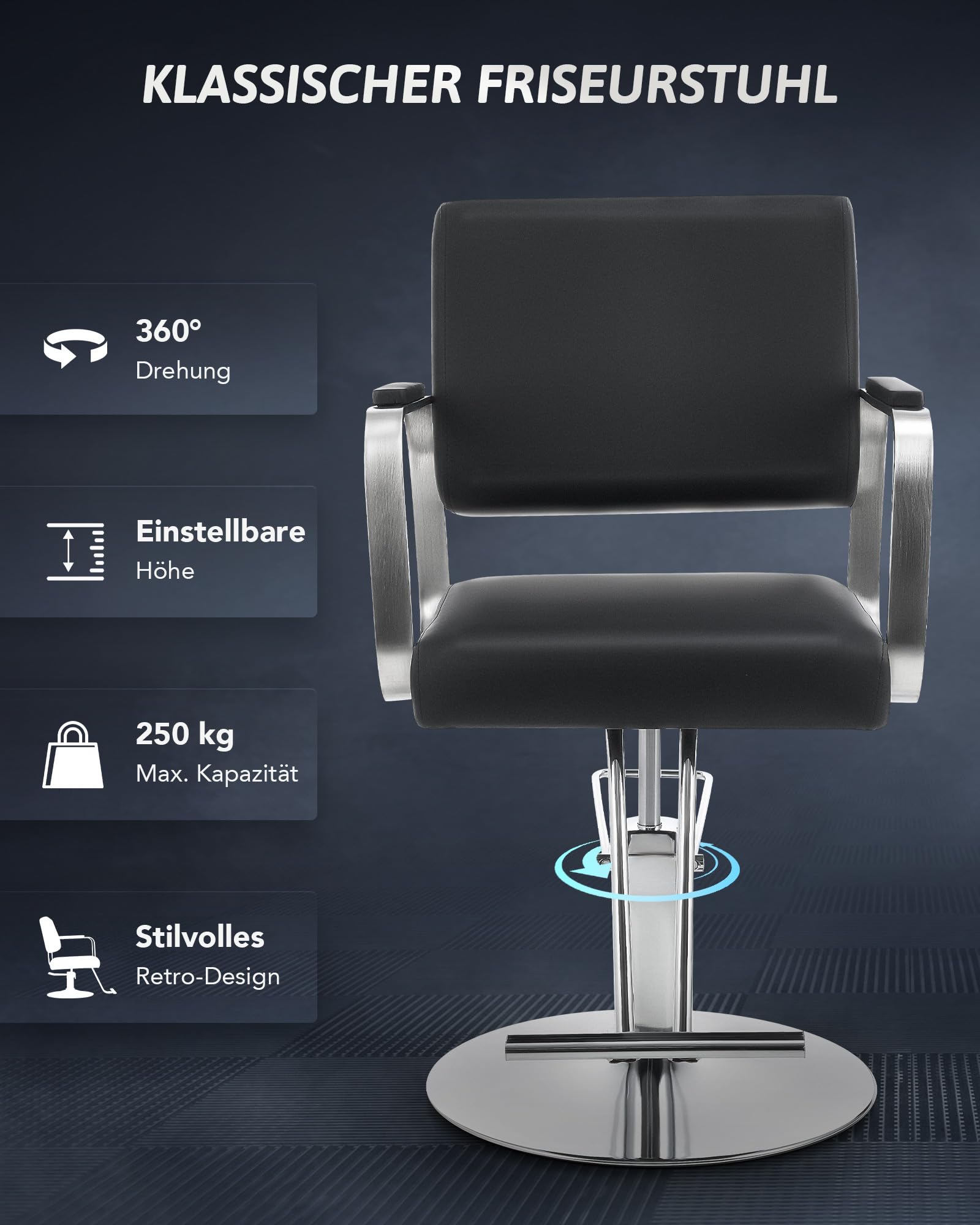 CO-Z Friseurstuhl Schwarz 41-56 cm Höhenverstellbar 360° Drehbar 250KG Barberstuhl