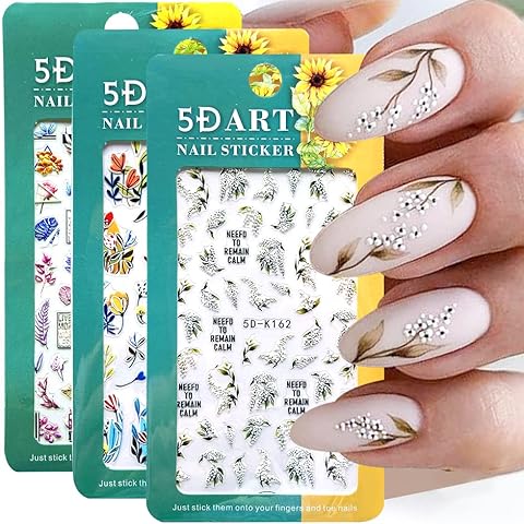 Dornail 6 Blatt 5D Nagelsticker Stereoskopisch Geprägt Nagelaufkleber Blume Laub Lilie Nagel Aufkleber Nail Art Stickers Selbstklebende Nagel Abziehbilder Nageldesign Nagelkunst DIY Nail Dekoration Cover