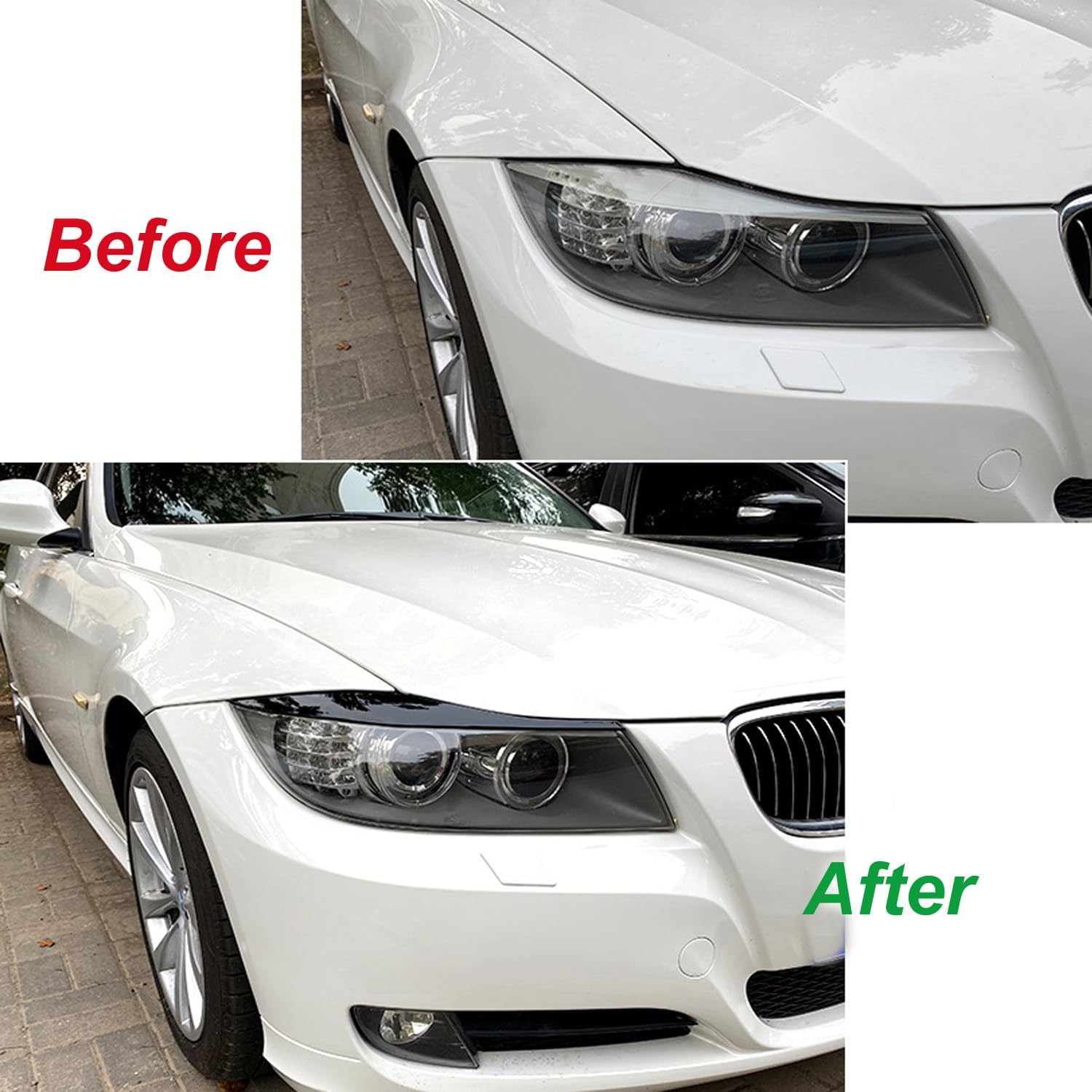 2PCS Auto Headlight Eyebrow Cover Trim,Car Headlight Eyebrow Decoration,Compatible With 3 Series E90 E91 320i 330i 2005-2012, Eyelids Cover Trim, Glossy Black