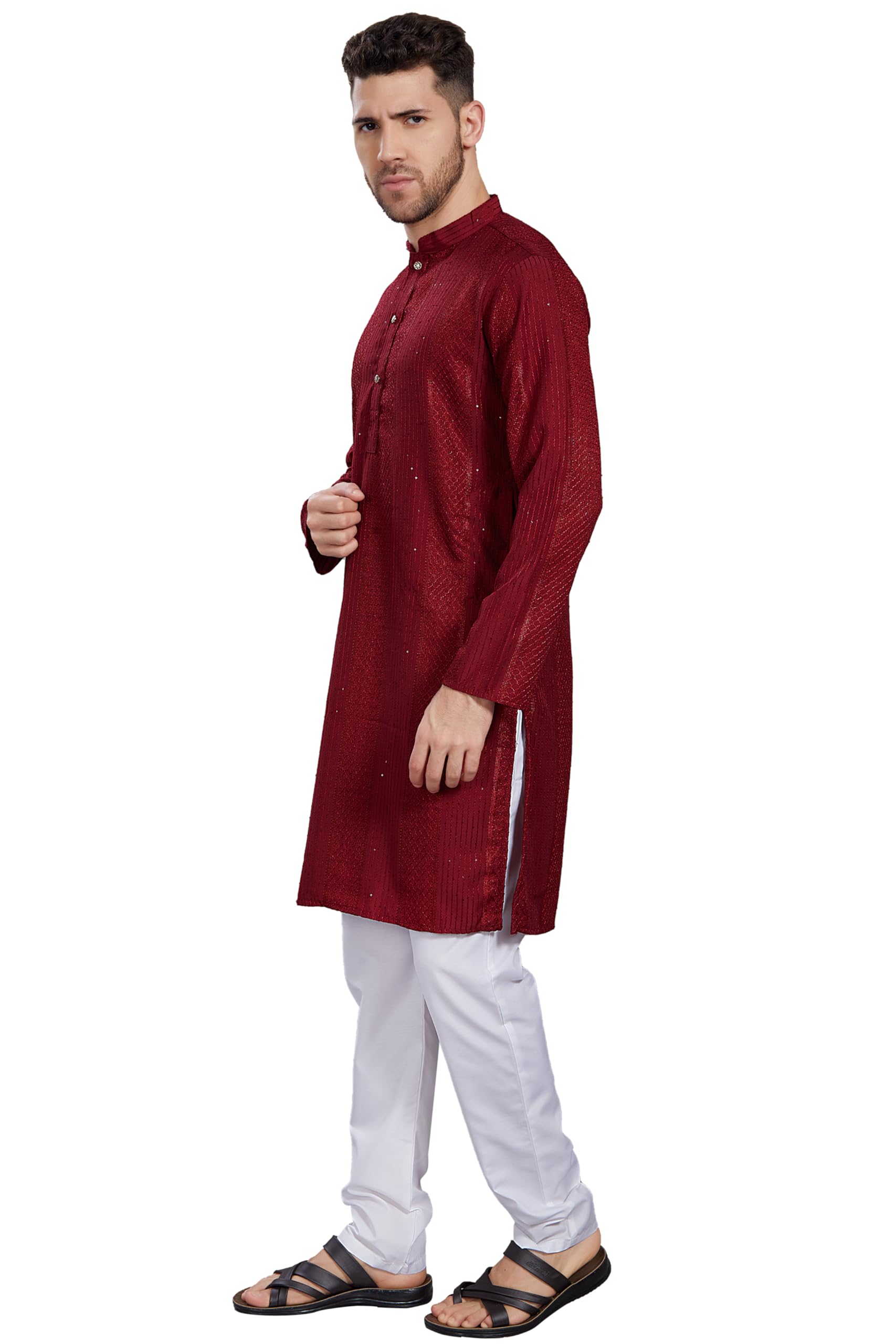 Divisive Men's Thread Embroidered Cotton Blend Only Slim Fit Kurta (Dkrt774_M_Maroon)