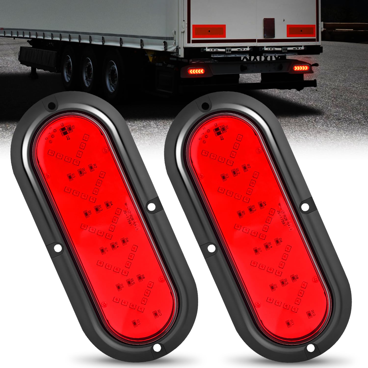 Nilight 6" Oval Tail Light 2PCS 35LED Arrow Red Running Stop Brake Lights