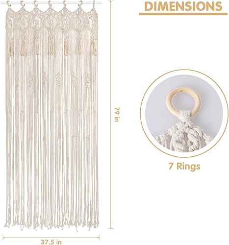 Miniatura 5 de ANMINY 2 cortinas de macramé de 79 x 37 pulgadas, cortinas bohemias con borlas hechas a mano de algodón macramé para colgar en la pared, cortina
