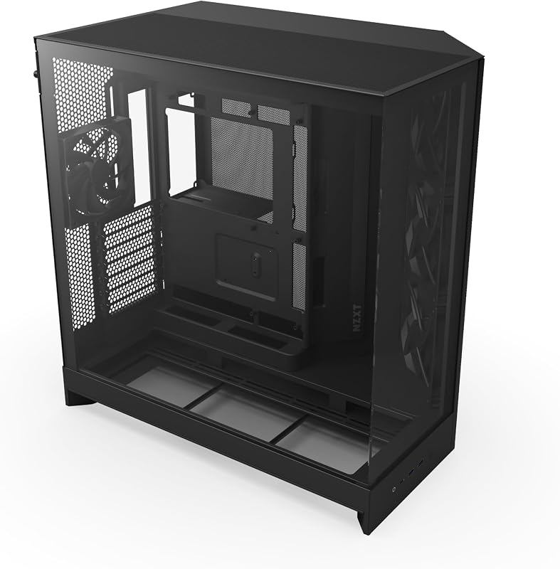 H9 Flow - Dual-Chamber ATX PC Case - Black | Dual-chamber ATX flagship with 4 included fans, 420mm top and front radiator support, and wraparound tempered glass.