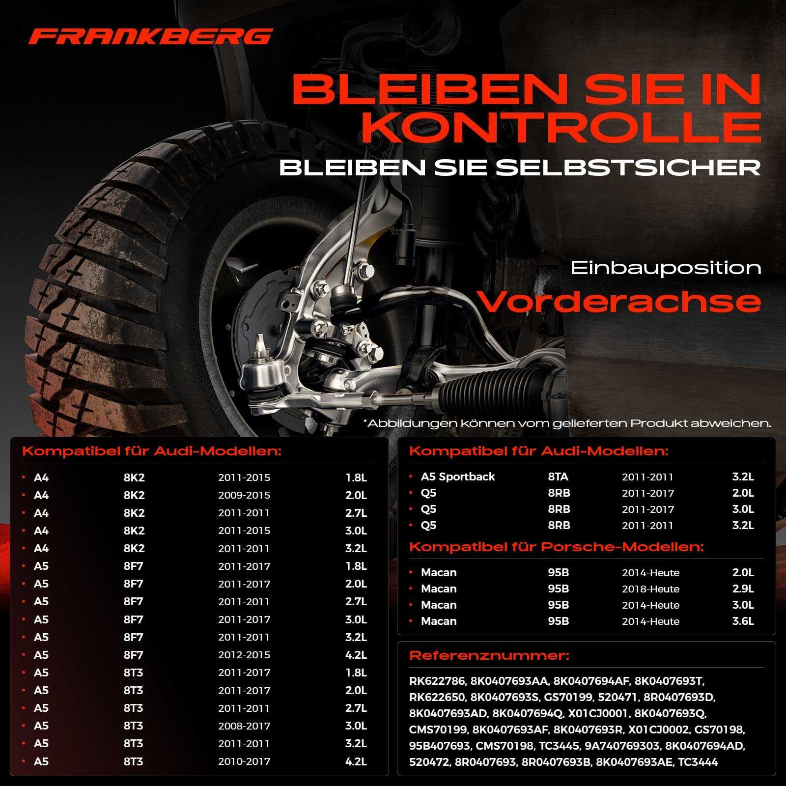 Frankberg 2x Querlenker Radaufhängung Vorne Unten Hinten Kompatibel mit A4 8K2 A4 Allroad A4 Avant A5 8T3 A5 Cabriolet A5 Sportback Q5 M.a.c.a.n Replace# 520471