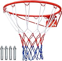 Heavy Duty 18 Inch Steel Basketball Rim Replacement with All-Weather Net - Wall Mount Indoor Outdoor Hoop