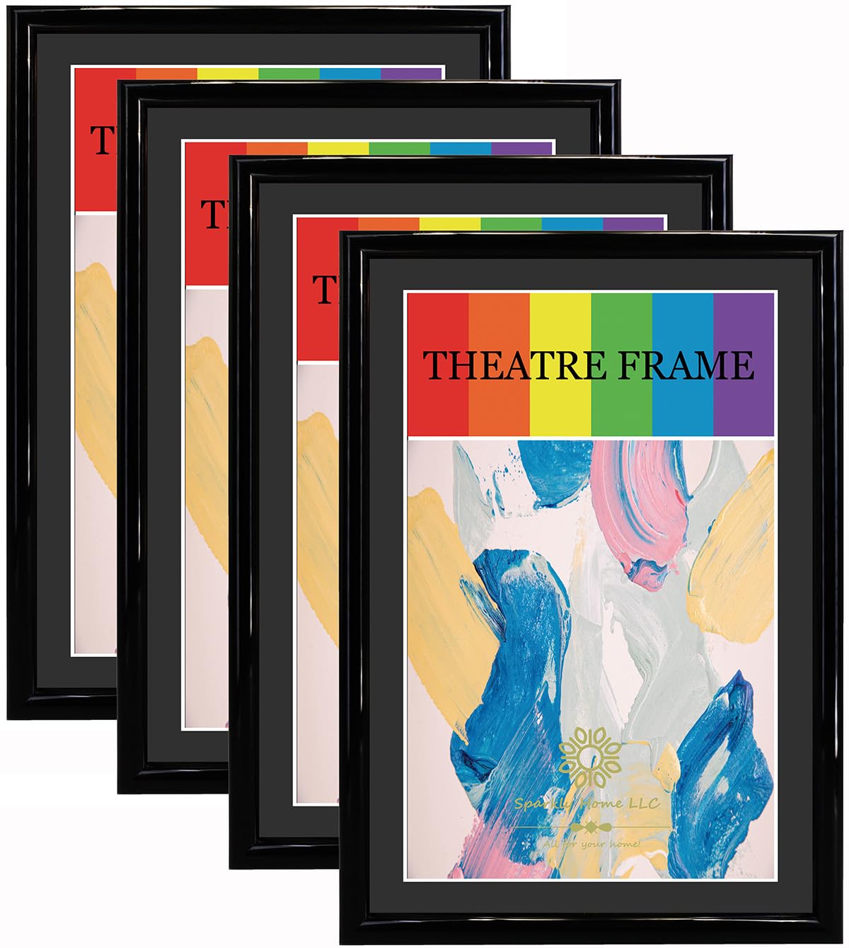 SparklyHome Black Theatre Frame with Black Mat, 4 Packs, Theatre Bill Frame, Holds 5.5x8.5-inch Media, Wall or Tabletop Display (4 Pack Black Frame Black Mat)