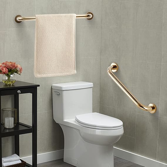 Leyden Brass Shower Grab Bar,Gold Support Bar Bathroom Hand Safety Handrail for Elderly Wall Senior Rail Handle for Tub, Toilet 12 Inch