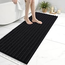 Arotive Luxury Bathroom Rugs 47x17, Extra Soft Thick Absorbent Shaggy Chenille Bath Rugs, Non-Slip Machine Wash Dry, Bath Mats for Bathroom Floor, Tub and Shower, Home Decor Accessories, Black