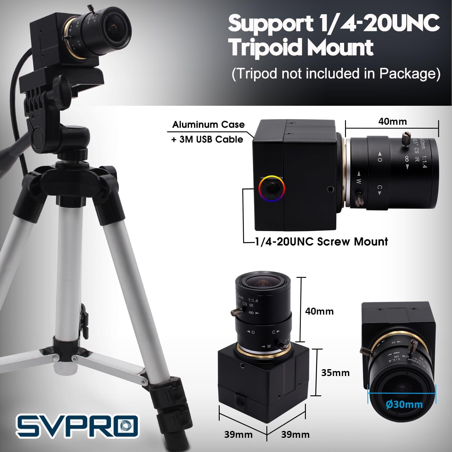 SVPRO 5MP 30fps USB Camera with 2.8-12mm Zoom Lens Close-up Camera for Machine Monitoring,IMX335 Low Light Industrial Camera for Computer Laptop,UVC Plug in Webcam for Windows,MacOS,Linux,Android