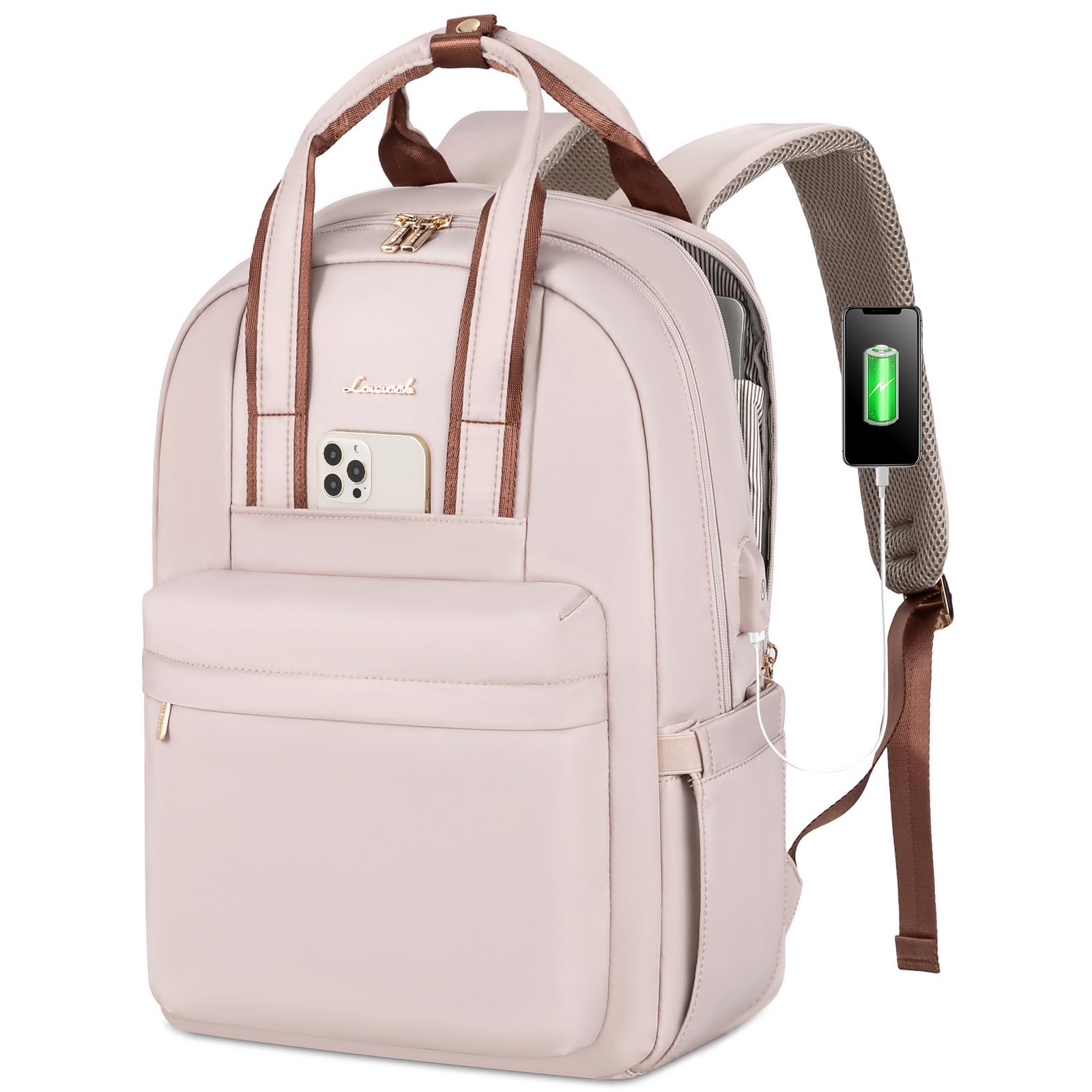 LOVEVOOK Laptop Backpack Purse for Women, 15.6 Inch Travel Laptop Bag with USB Port, Waterproof Work Teacher Nurse Computer Backpack, Durable Casual