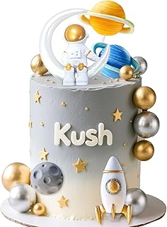 LaVenty Outer Space Cake Toppers Astronaut Rocket Stars Cake Decorations for Two The Moon First Trip Around the Sun Birthday Baby Shower