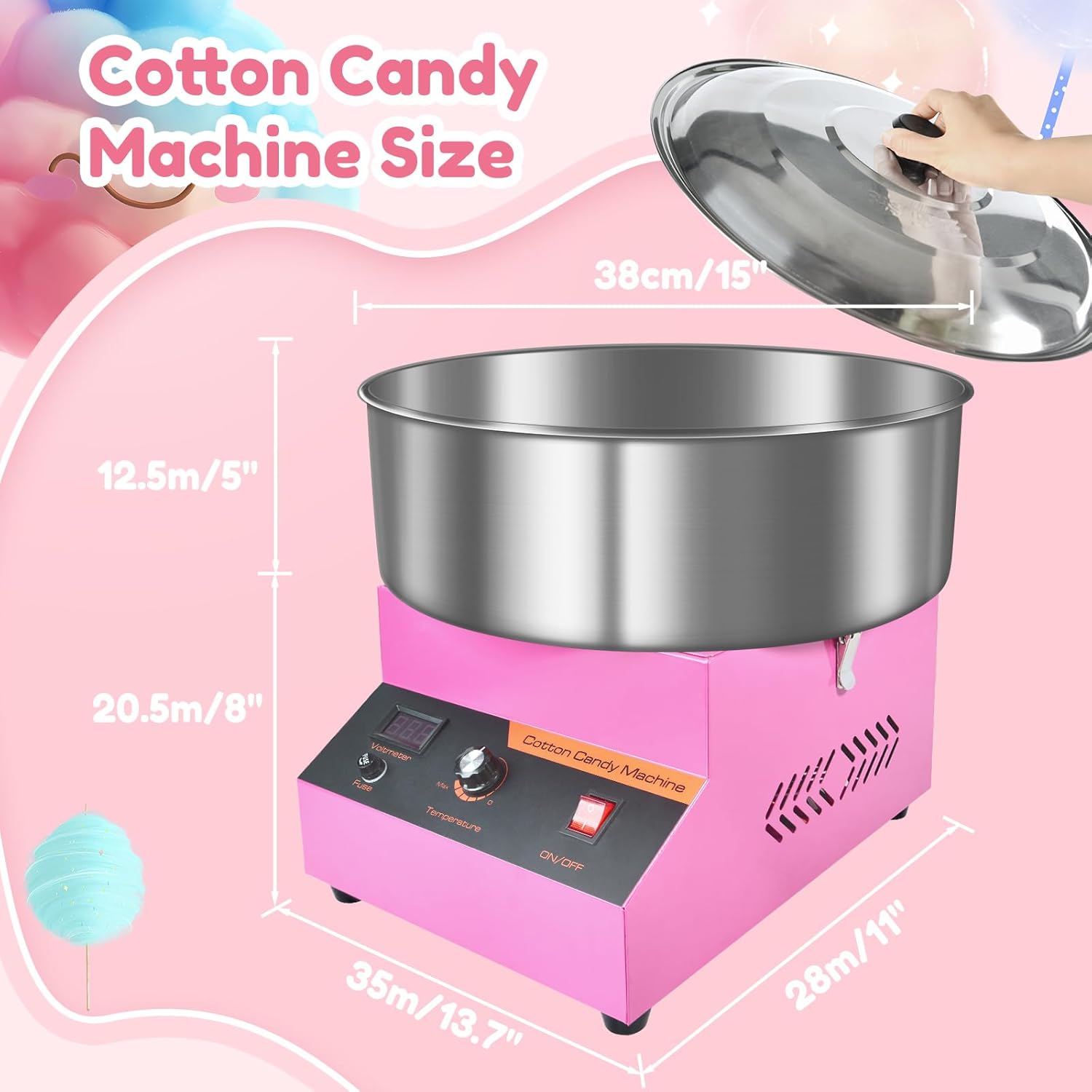 Cotton Candy Machine Commercial, Ajgvq Upgraded 1000W Efficiently Cotton Candy Maker with Stainless Steel Bowl, Bowl Cover, Sugar Scoop, Easy & Safe to Use, Candy Floss Maker for Home, Party, Festival