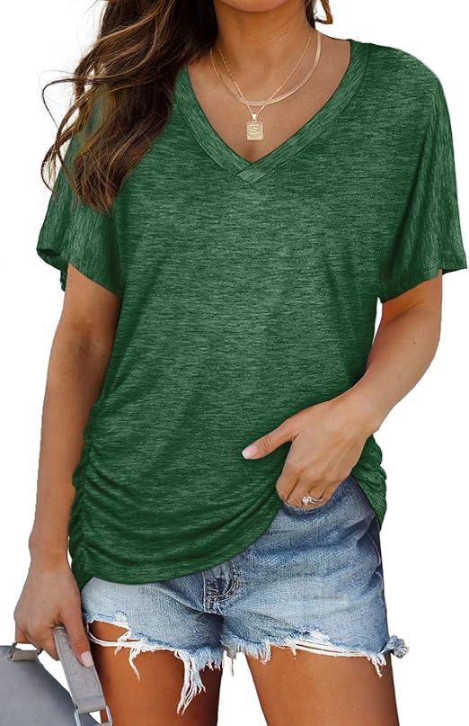Womens Summer Tops Short Sleeve T Shirts Casual V Neck Maternity Tshirts Tee Blouses Beach Vacation Clothes Outfits 2025 Green XL