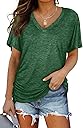 WIHOLL Womens Summer T-Shirts Short Sleeve V Neck Dolman Tops with Side Shirring Loose Fit Shirts Spring Fashion