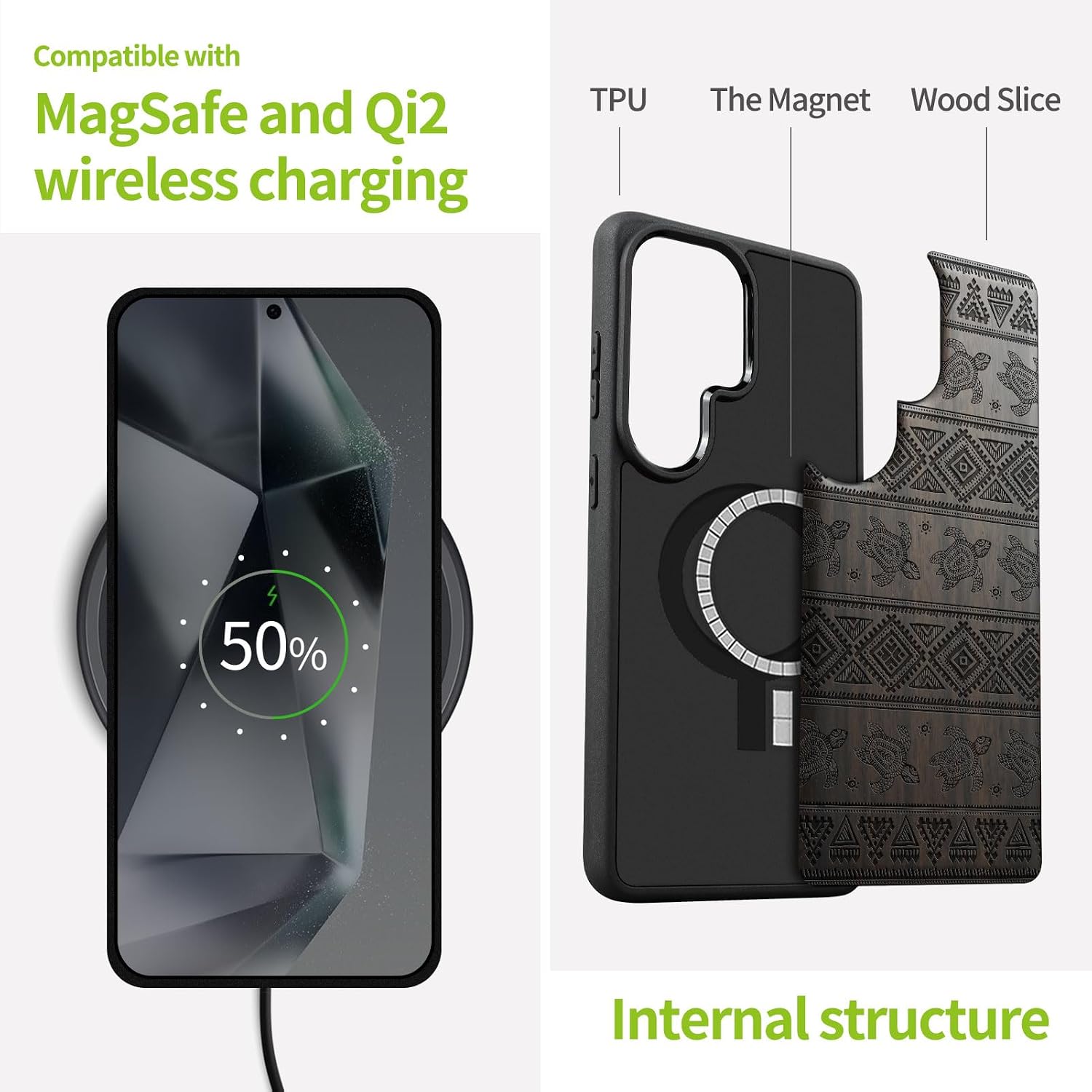 Carveit Magnetic Wooden Case for Samsung Galaxy S26 Ultra Case 2026, TPU Shockproof Cover & Wood Artisan Engraved, Compatible with MagSafe Wireless Chargers (Aztec Sea Turtle) Blackwood