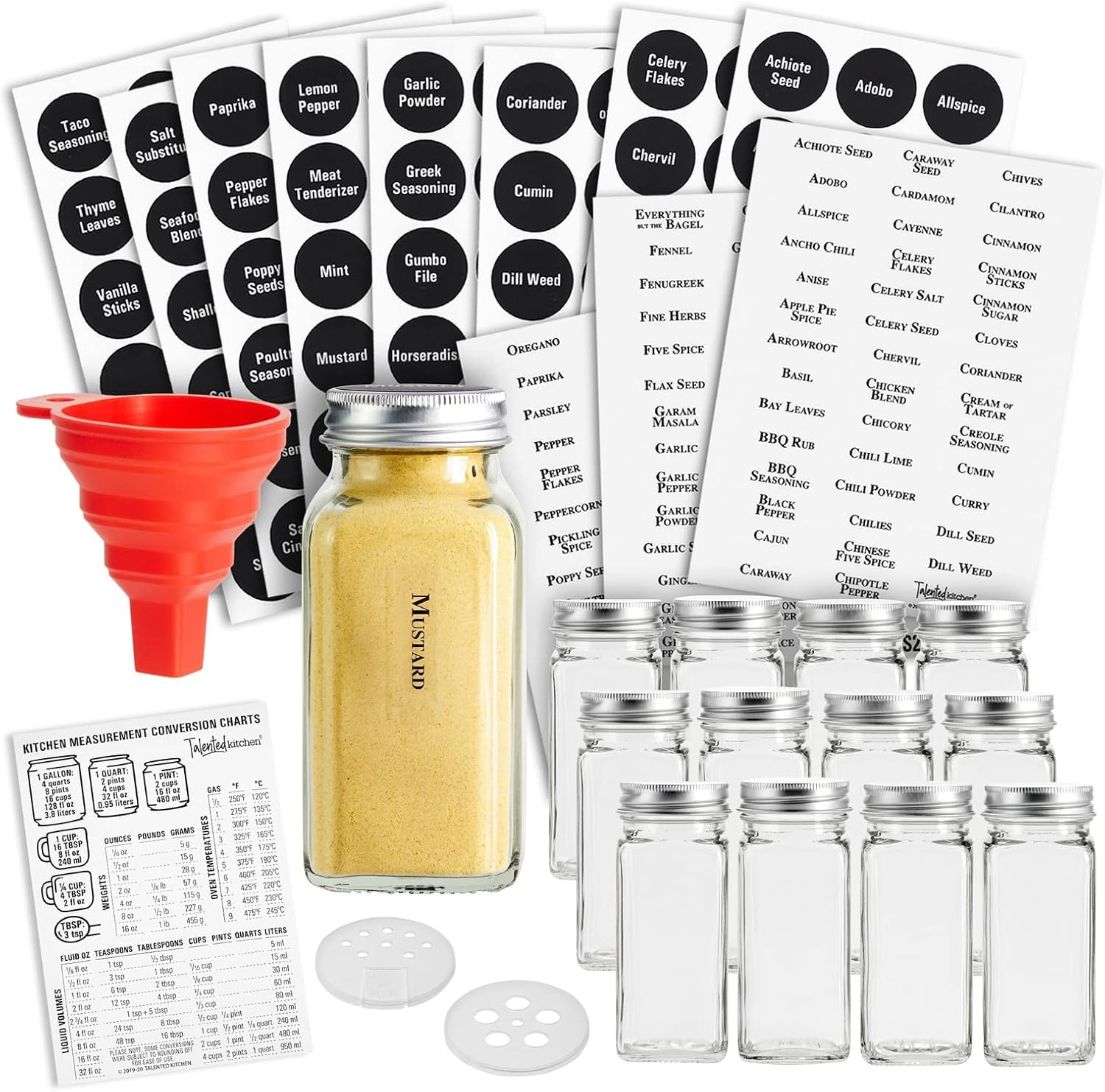 Set of 14 Large Glass Spice Jars with Labels, Empty 6 oz Containers with  Shaker Lids, 239 Preprinted Stickers in 2 Styles for Seasonings and Herbs