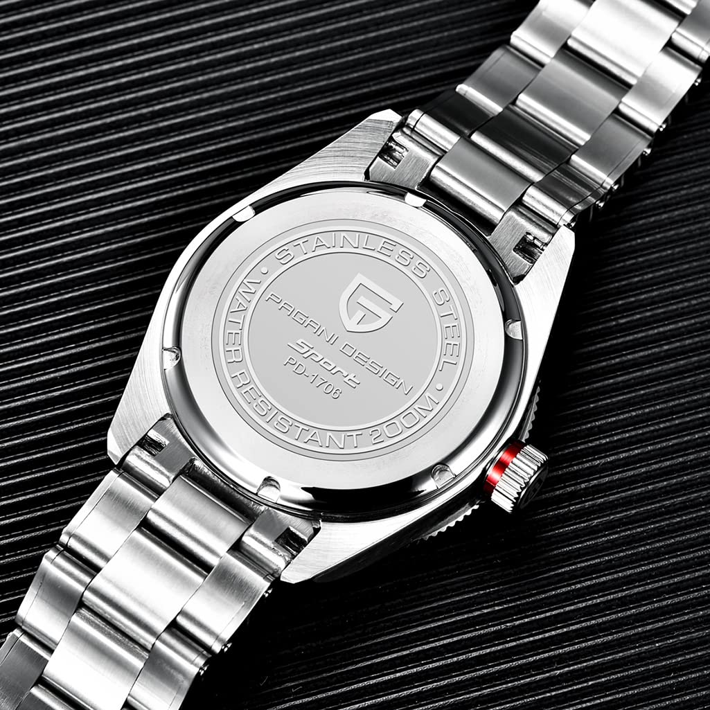 Pagani Design Herren Automatik Mechanisch GMT Uhren Aluminium Lünette Synthetisch Saphir Edelstahl Armband 200M Wasserdicht Leuchtend Selbstaufzug Sport Armbanduhren