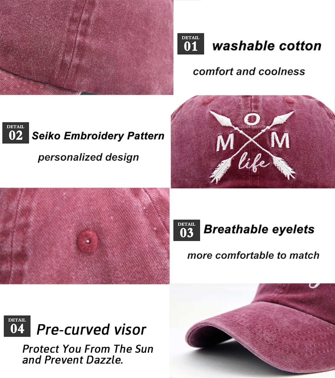 Women's Mom Life Dad Hat Embroidered Distressed Denim Baseball Cap - Image 3