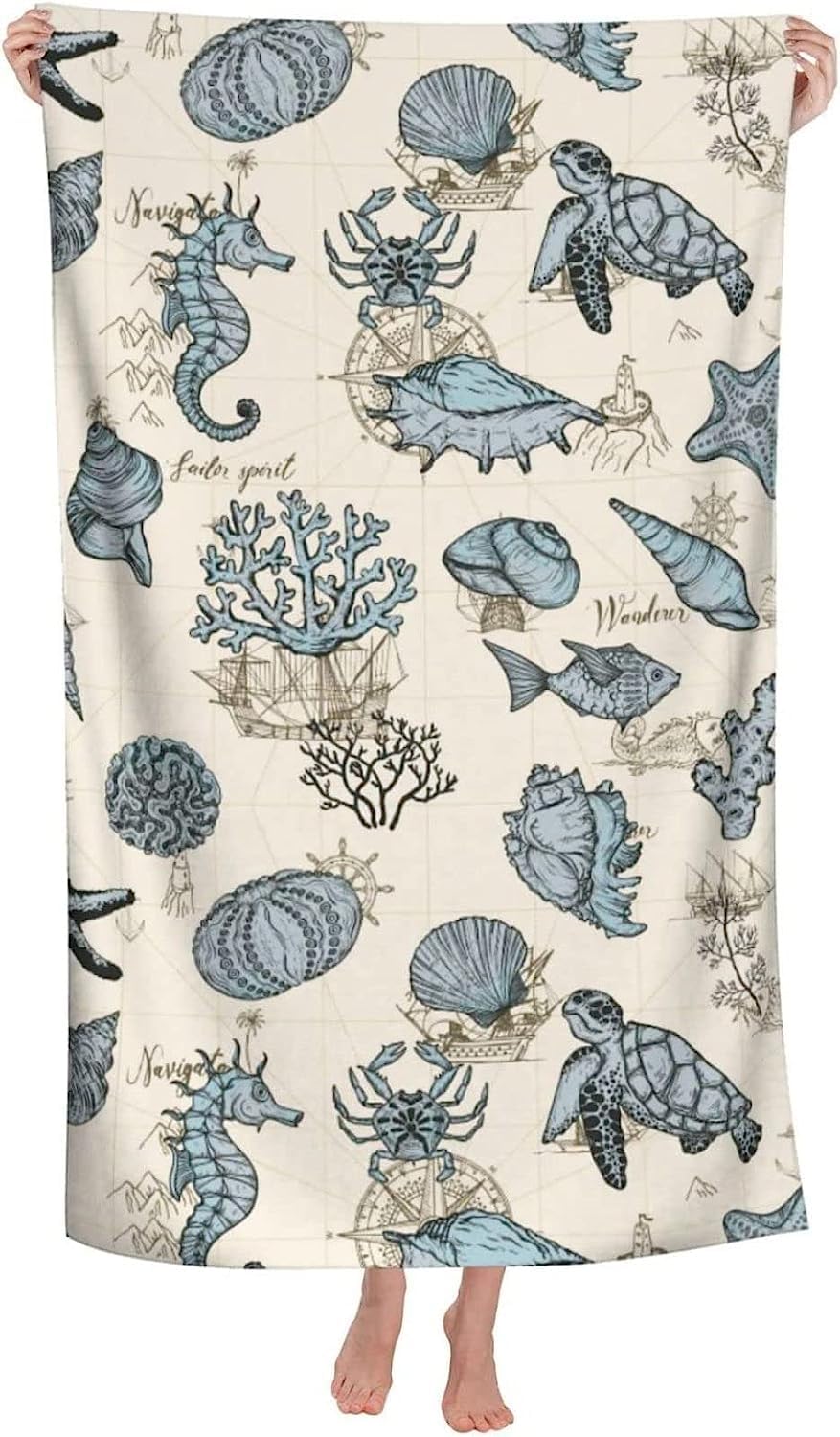 Telo Antisabbia Mare Coperta Da Spiaggia,Telo Mare Microfibra,Perfetto Per Lo Sport, Viaggi, Campeggio, Palestra, Piscina.Telo Mare Grande Guscio Di Pesce Dell'Oceano Xxl 200 X 200 Cm -8M9T