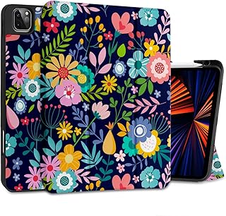 DONGKE Case for iPad Pro 12.9 6th/5th/4th/3rd Gen, Trifold Stand + Pencil Holder + Auto Wake/Sleep + Soft TPU Protective Stand Back Cover for iPad Pro 12.9 inch Case 2022/2021/2020/2018, Florals