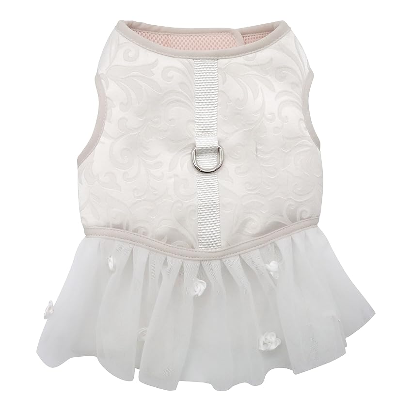 Croci Ceremony Bride - Pettorina per cane femmina, Per Matrimoni, Vestito per cani con Gonna in Tulle, Fantasia Damascata, Regolabile, L/46-53 cm