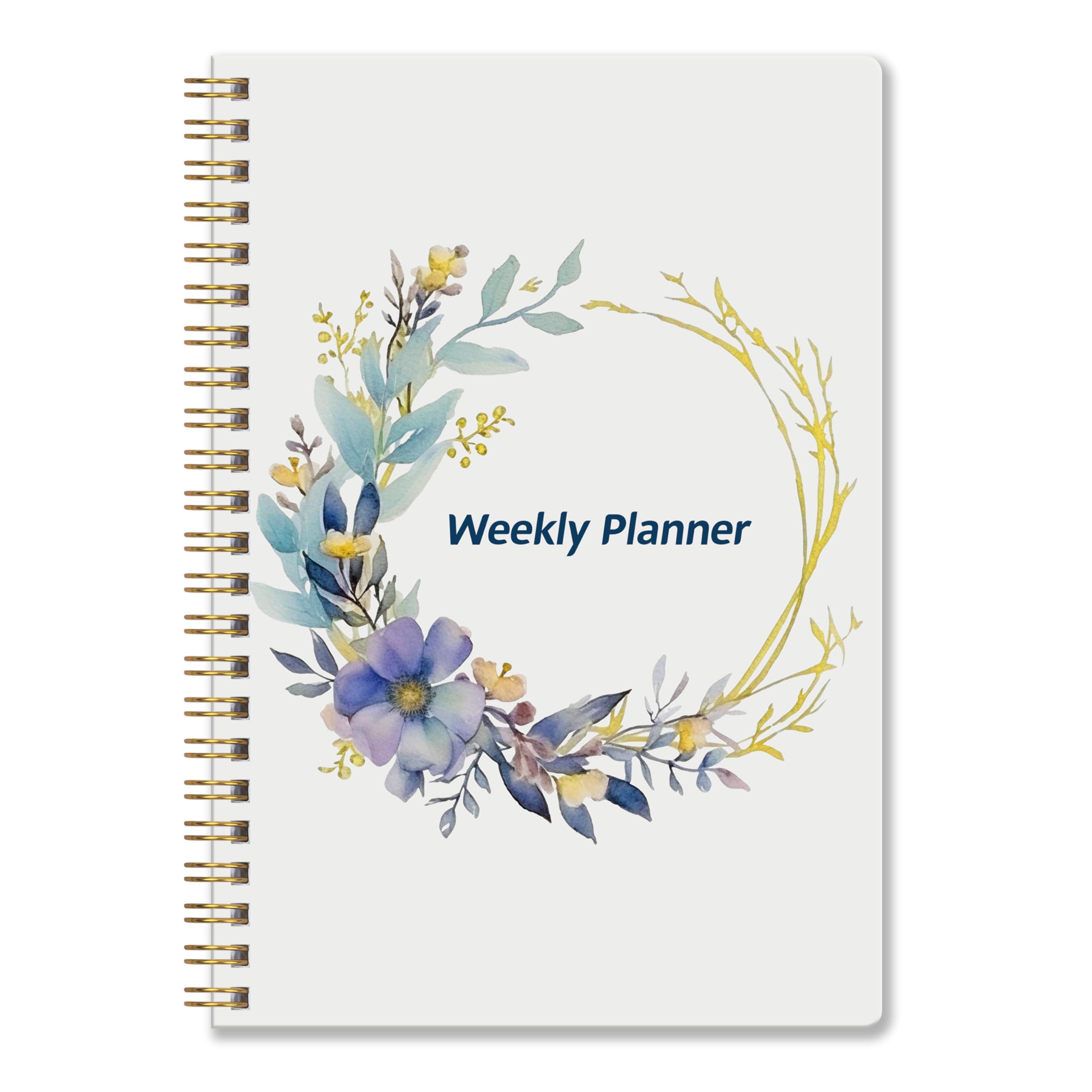 To Do List Notebook - Undated Weekly Planner Diary A5 Spiral Productivity Checklist Organizer 52 Tear Off Pages with Habit Tracker, Blue Wreath