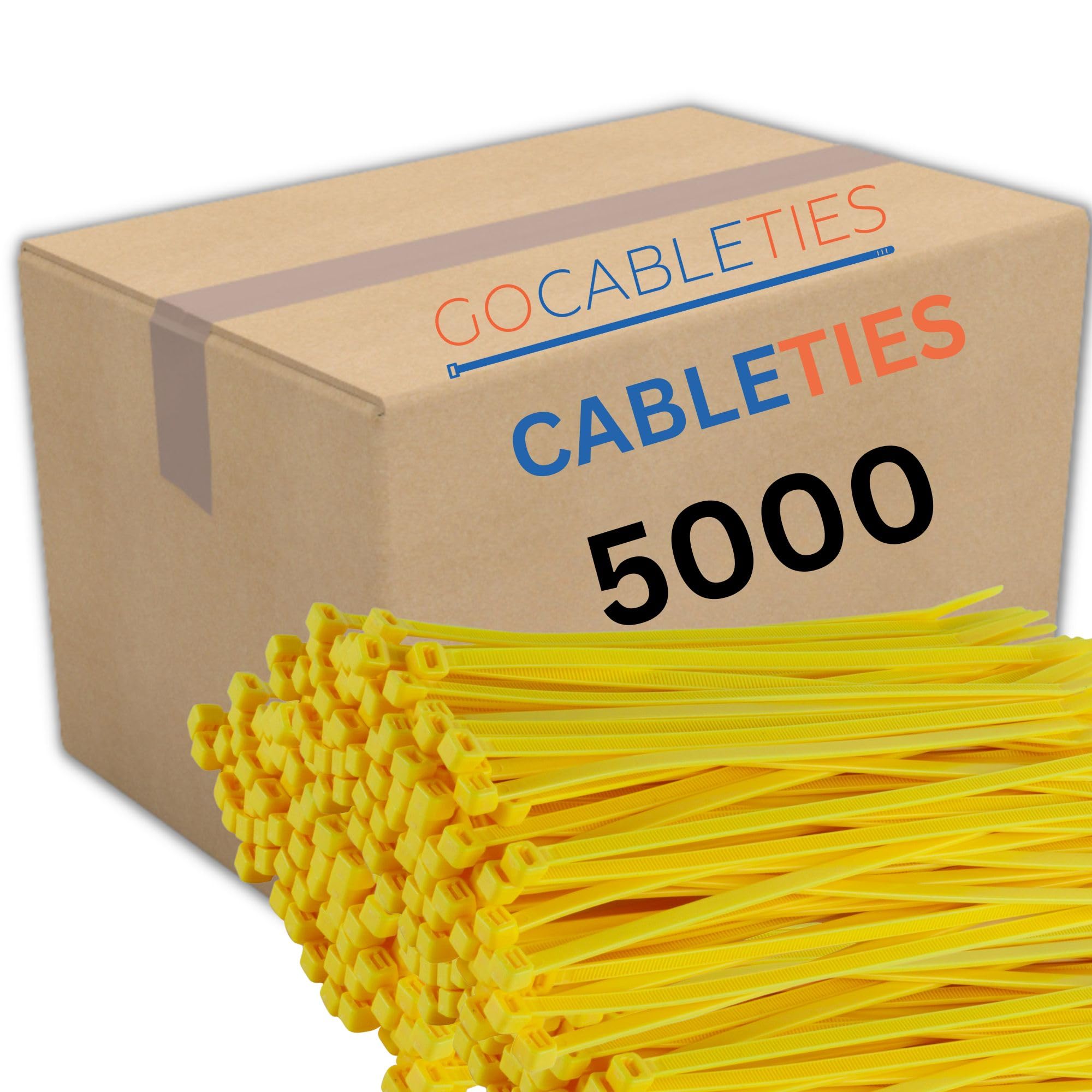 Gocableties Yellow Cable Ties, 200mm x 4.8mm, Bulk Pack of 5000, 8” Premium Nylon Zip Ties, Multi-Purpose Plastic Tie Wraps, Secure Self-Locking Mechanism, for Home, Garden, Office and DIY
