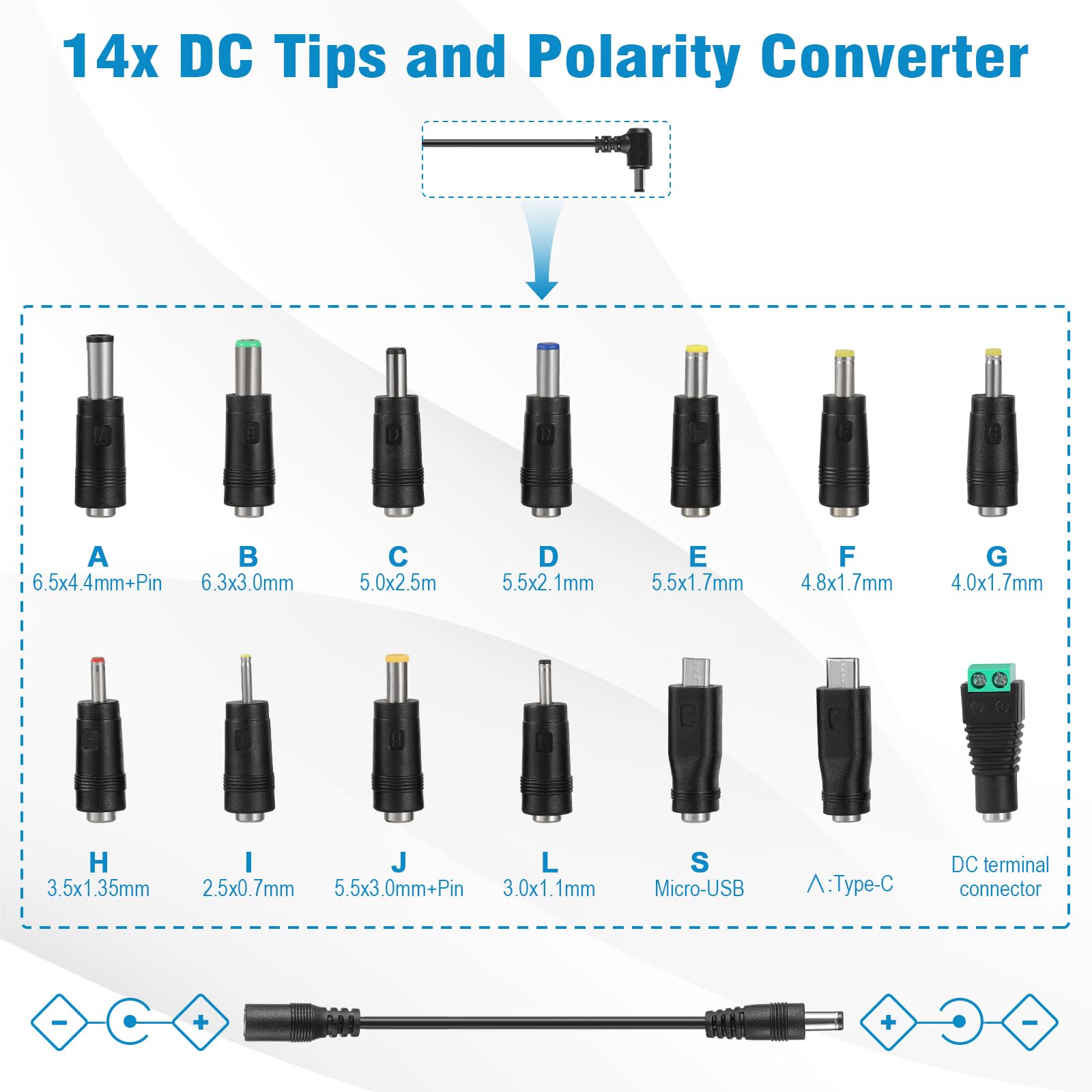 Fuente de alimentación universal de 3 V ~ 12 V 12 A 144 W ajustable variable 3 V 5 V 6 V 9 V 12 V, convertidor de CA a CC de 100 V-240 V con 14 puntas, convertidor de polaridad