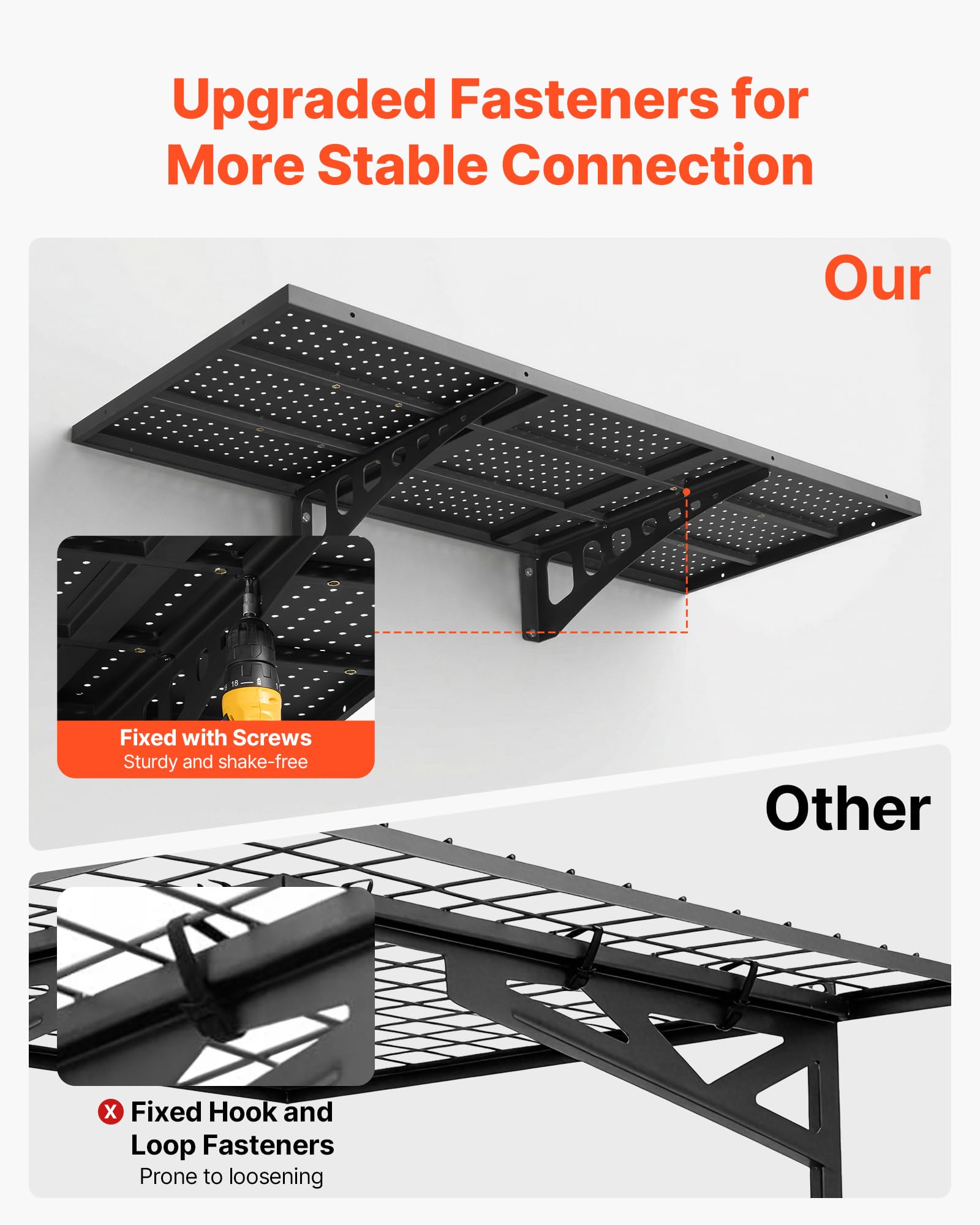 VEVOR Mensola da Parete Portaoggetti per Garage Officina 2 pezzi 122x50,3 cm, Pannelli Forati Scaffale Portaoggetti 2 Ripiani Carico Singolo 127 kg per Lavanderia Cucina Officina, Nero