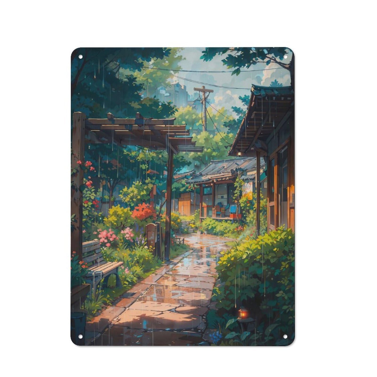 Junmoney Village Rain Metal Wall Sign 40X30cm, Retro Decor For Workshop Wall, For Garage, Workshop And Man Cave Decoration