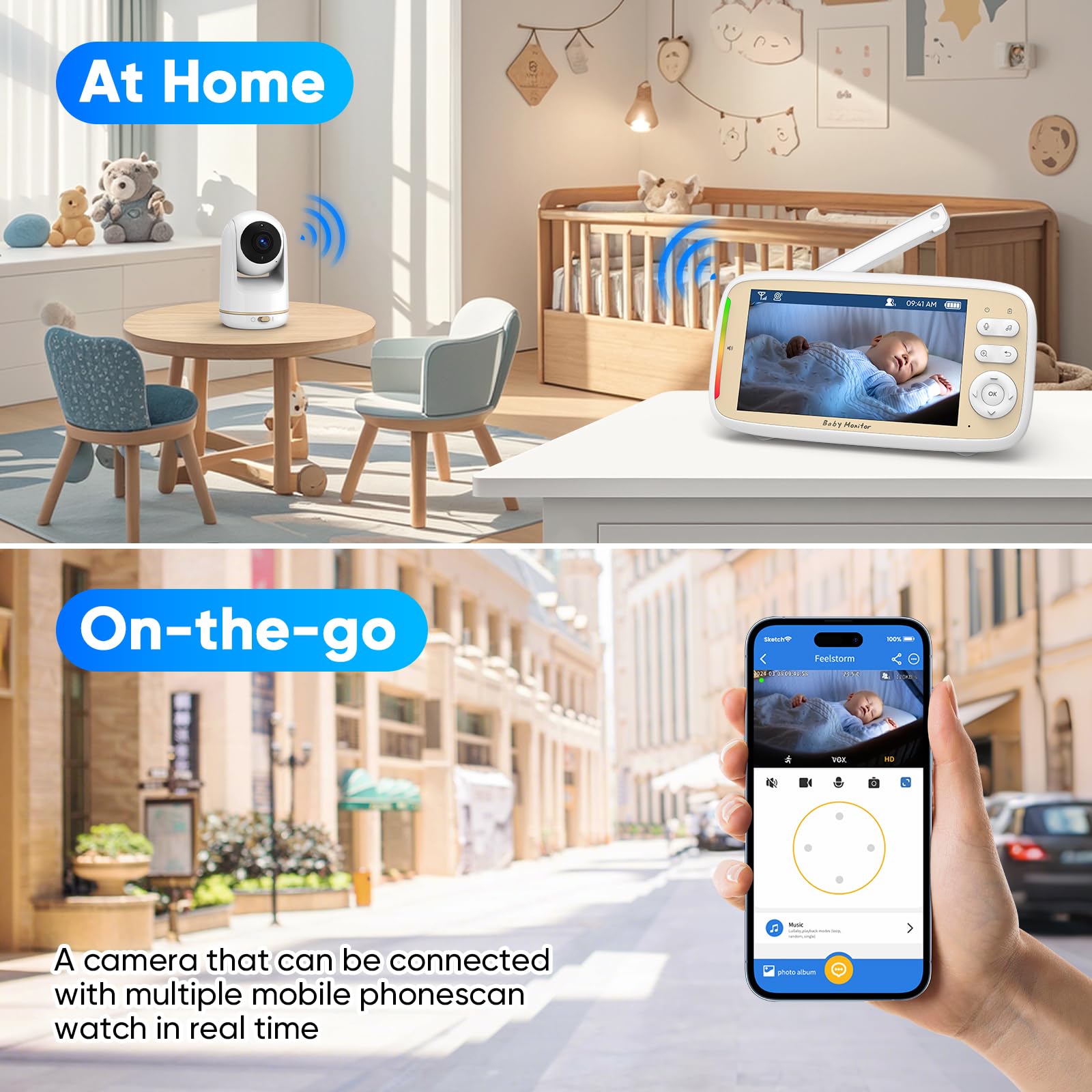 MYPIN 5" Baby Monitor, 720P Baby Camera Monitor, Baby Monitor with Camera and Night Vision, App, PTZ, Music Control - Image 2