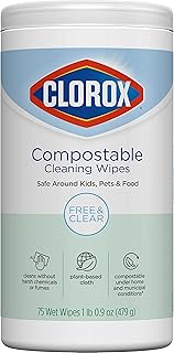 Clorox Compostable Cleaning Wipes, All Purpose Wipes, Free & Clear, 75 Count (Pack of 1)