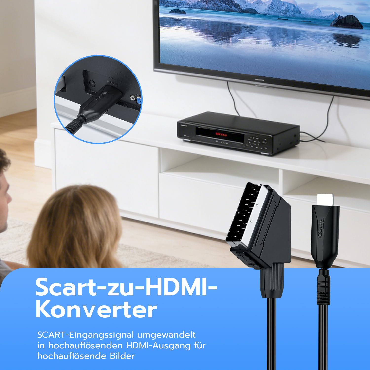 Mcbazel Scart auf HDMI Konverter, Scart auf HDMI Kabel,1080/720p HD Video Audio Adapter für DVD, VHS Videorecorder, Receiver & Konsolen am TV/Monitor,Xbox, PS3, Sky, Blu-Ray, STB - 2
