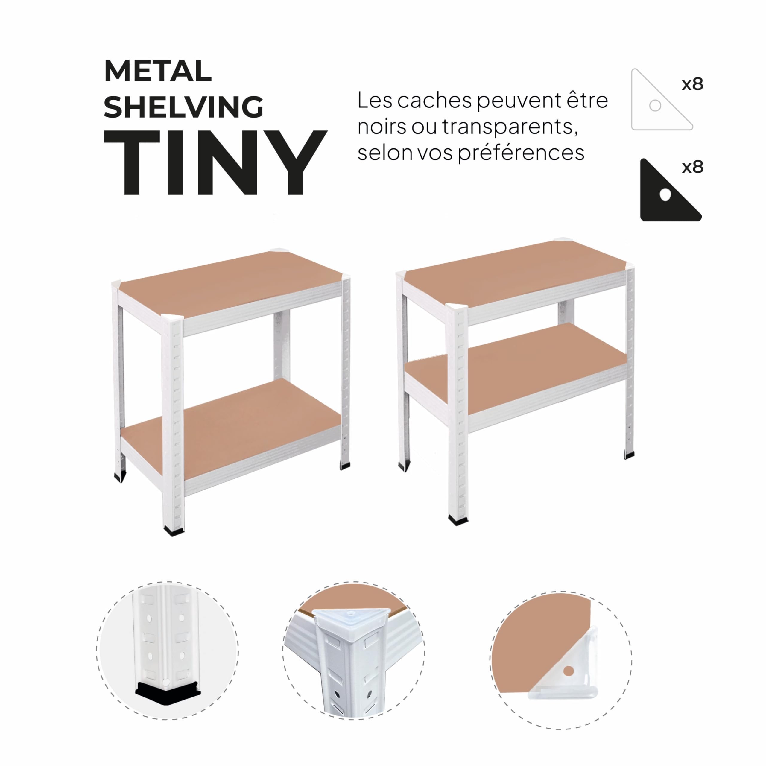 OcioDual Etagere Metallique Blanche Tiny, Etagere Rangement Outillage, 150x60x30cm Storage, Étagère Garage Metal, Étagère Metallique Garage, sans Vis, 240kg, 4 Etagères MDF