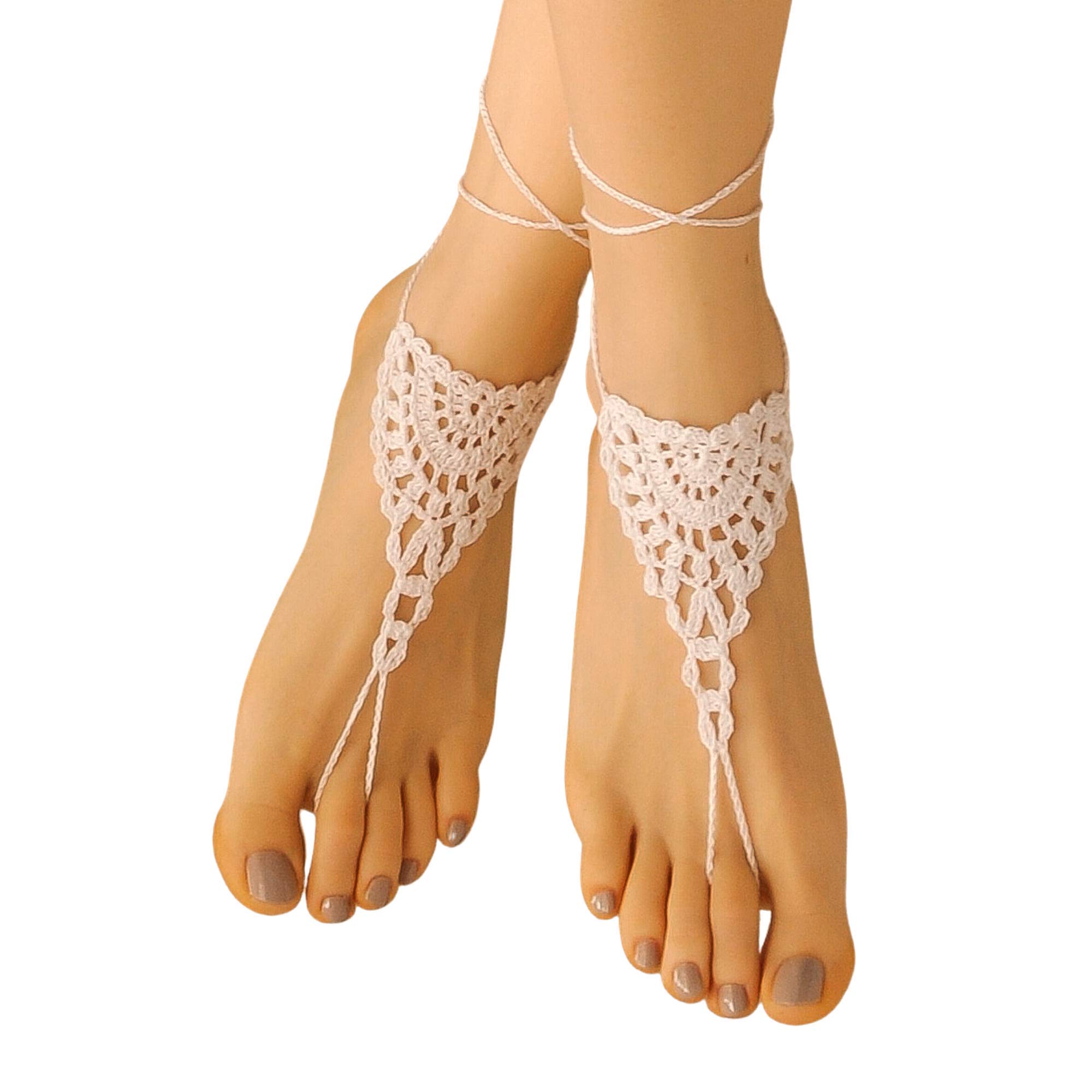 MCC Barefoot Sandals & LaceHand Crochet Barefoot Sandals, Boho Bridal Shoes for Beach Weddings, Lace Foot Jewelry for Women, Adjustable One Size, Women's Beach Footwear