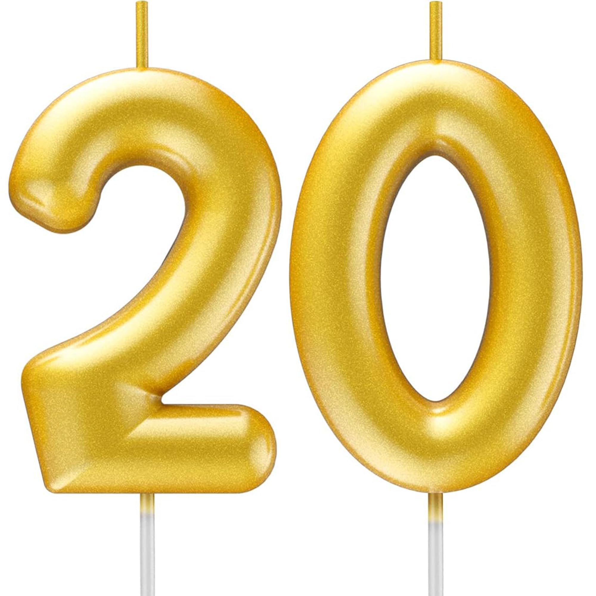 Gold Number Candle Happy Birthday 3D Number Candles for Birthday Cake Party Decoration Wedding Anniversary Celebration Supplies (Gold 20)
