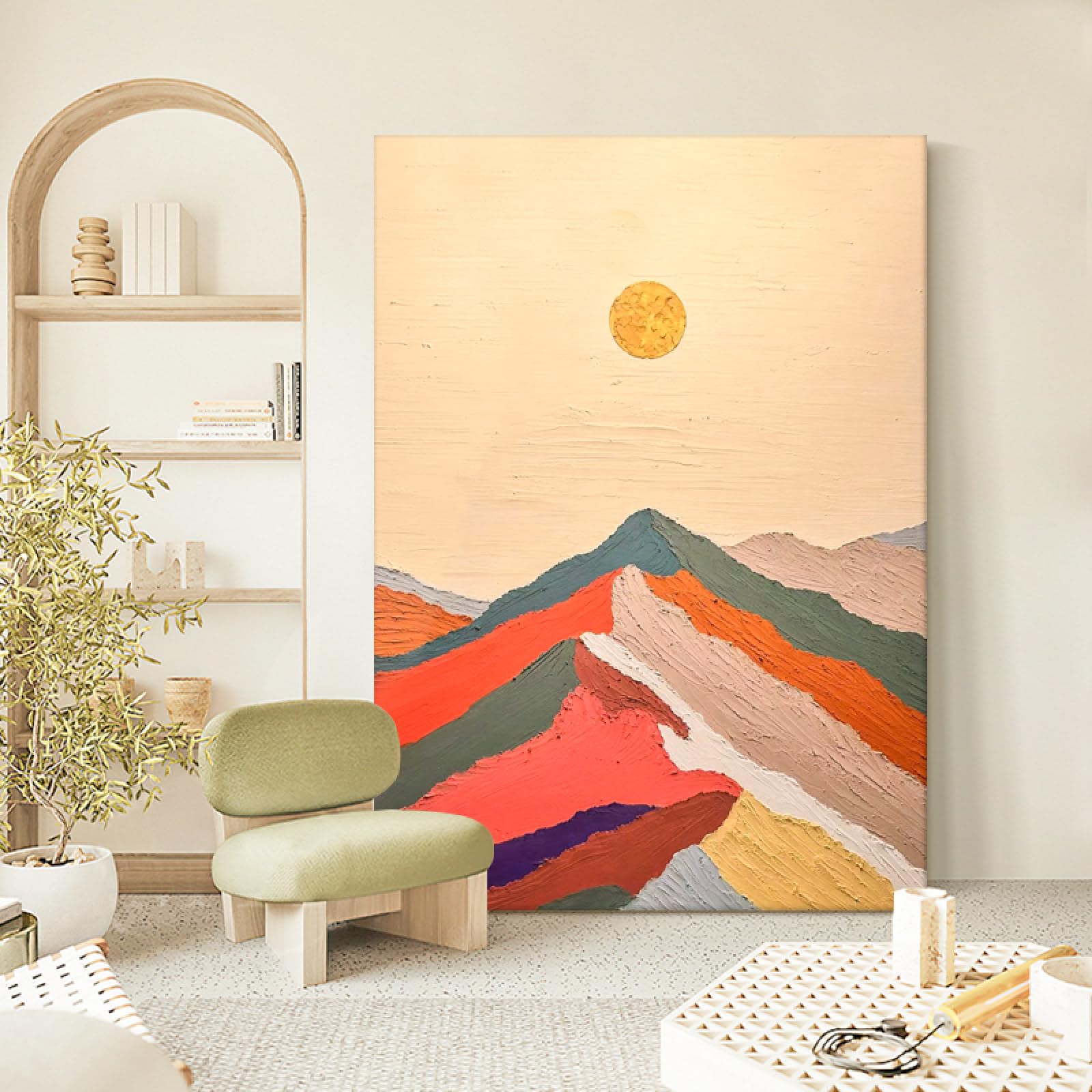 Peinture à l'huile sommet de montagne sur toile XL peinte à la main art moderne luxe