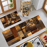 Vista 1 de Retro Sunset Forest Kitchen Mats, Abstract Geometry Kitchen Rugs Set of 2, Rust Brown Washable Floor Carpet, Xmas Decor Mats for Hallways Bathroom