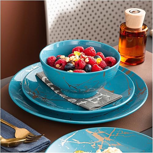 Miniatura 5 de WULFY Vajilla 1632 Piece Porcelain Cutlery Set Design Gold Splashes with Dinner Plate Cake Plate Bowl Coffee Mug (Color  16-Piece)