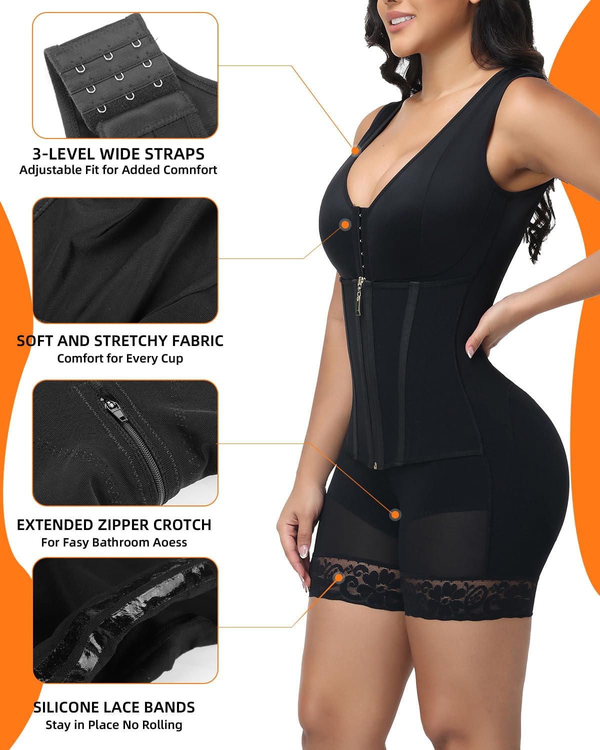 Overbust Fajas Colombianas Shapewear for Women Tummy Control Body Shaper with Adjustable Strap