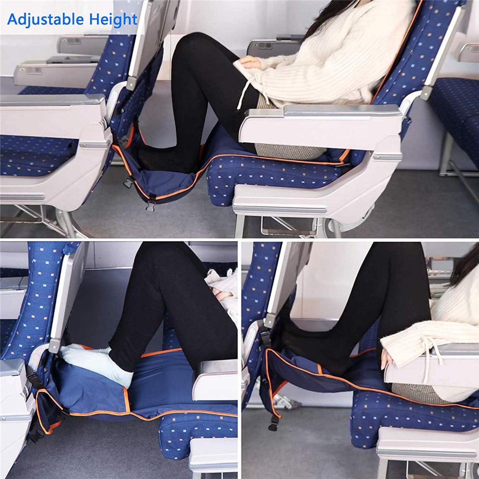 Airplane Seat Extender, Airplane footrest hammock, altezza regolabile volo carry-on foot rest hammock, per aerei bus accessori di viaggio aeroplano, poggiagambe
