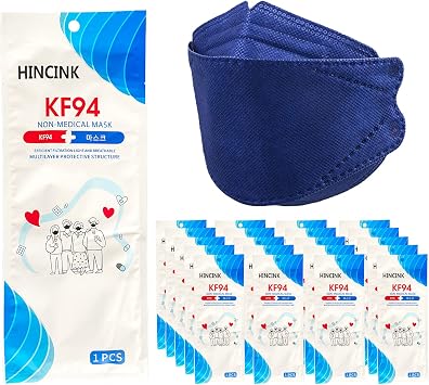 [50 Pack]HINCINK Kf94 Masks [Individually Packaged] Unisex, 4-Layer Protective Safety Mask, Tri-Folding Style, Pink Kf94 Certified Face Safety White Dust Mask for Adult and Older Colorful 50PCS, Navy blue