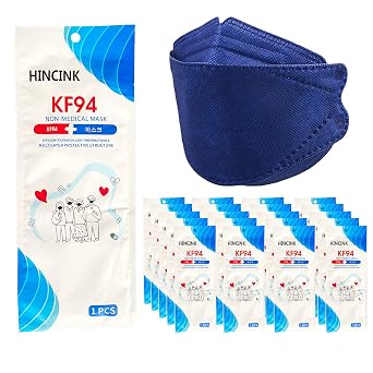 [20 Pack]HINCINK Kf94 Masks [Individually Packaged] Unisex, 4-Layer Protective Safety Mask, Tri-Folding Style,Kf94 Certified Face Safety White Dust Mask for Adult and Older Colorful 20Pcs, Navy blue