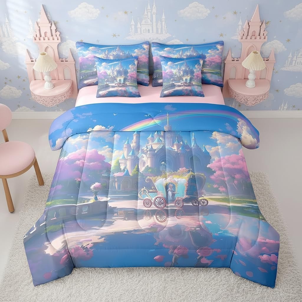 Erosebridal Pink Axolotl Bed in a Bag Twin Comforter Set 7 Piece,Kawaii Cartoon Pink Axolotl Bedding Sets for Kids Boys Girls Ocean Seaweed Coral Sea Life Salamander Sheet Set with Comforter